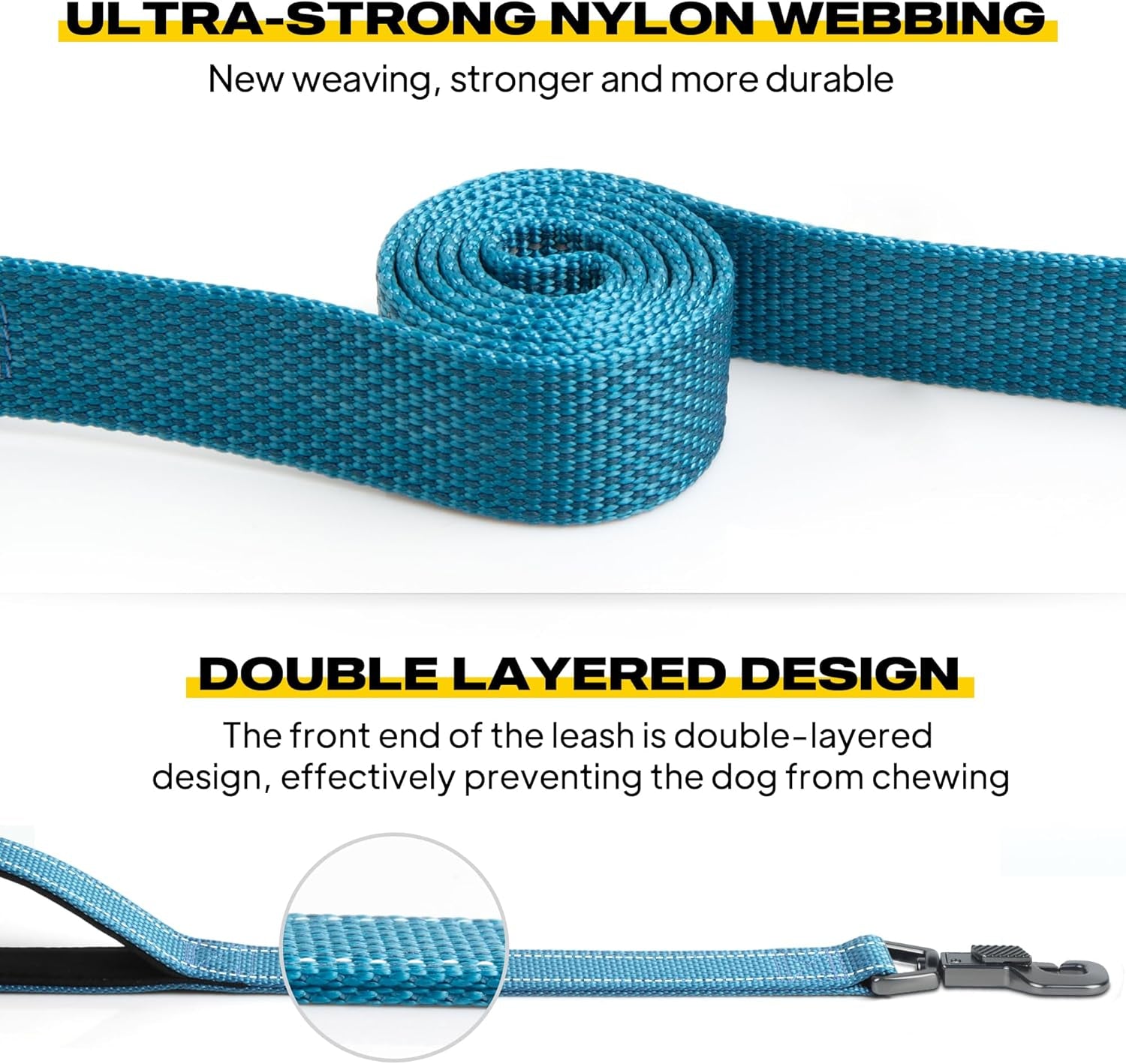 5 FT Heavy-Duty Dog Leash with Dual Padded Handles, Traffic Handle, Advanced Snap Hook, and Reflective Design for All Dog Breeds - Blue