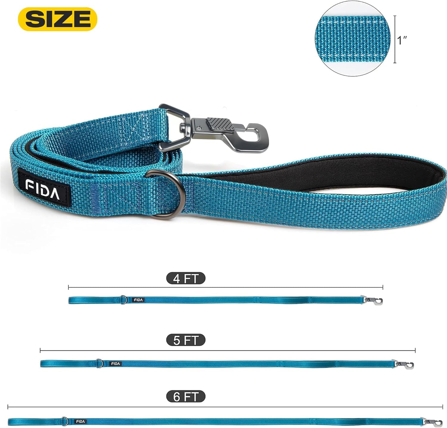 5 FT Heavy-Duty Dog Leash with Dual Padded Handles, Traffic Handle, Advanced Snap Hook, and Reflective Design for All Dog Breeds - Blue